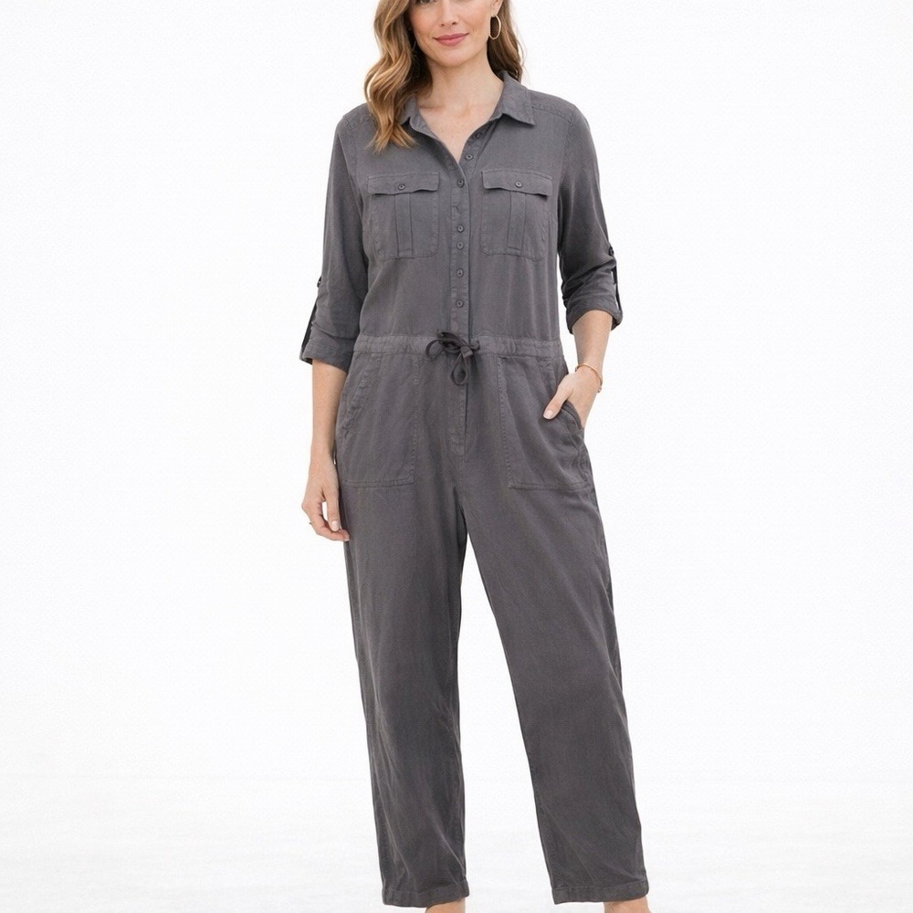 Sundance Utility Jumpsuit Gray Button Front Coverall Boiler Suit Medium